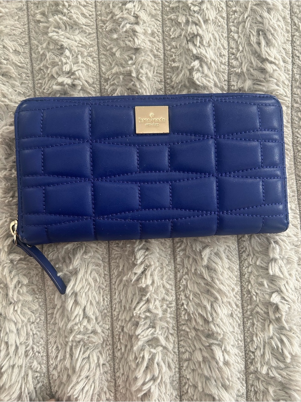 Kate Spade New York Royal Blue Quilted Bow Zip Around Wallet